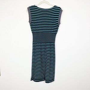 Prada Italian 40 US 4 Black Blue Striped Knit Sweater Dress 2013 Fitted Waist‎